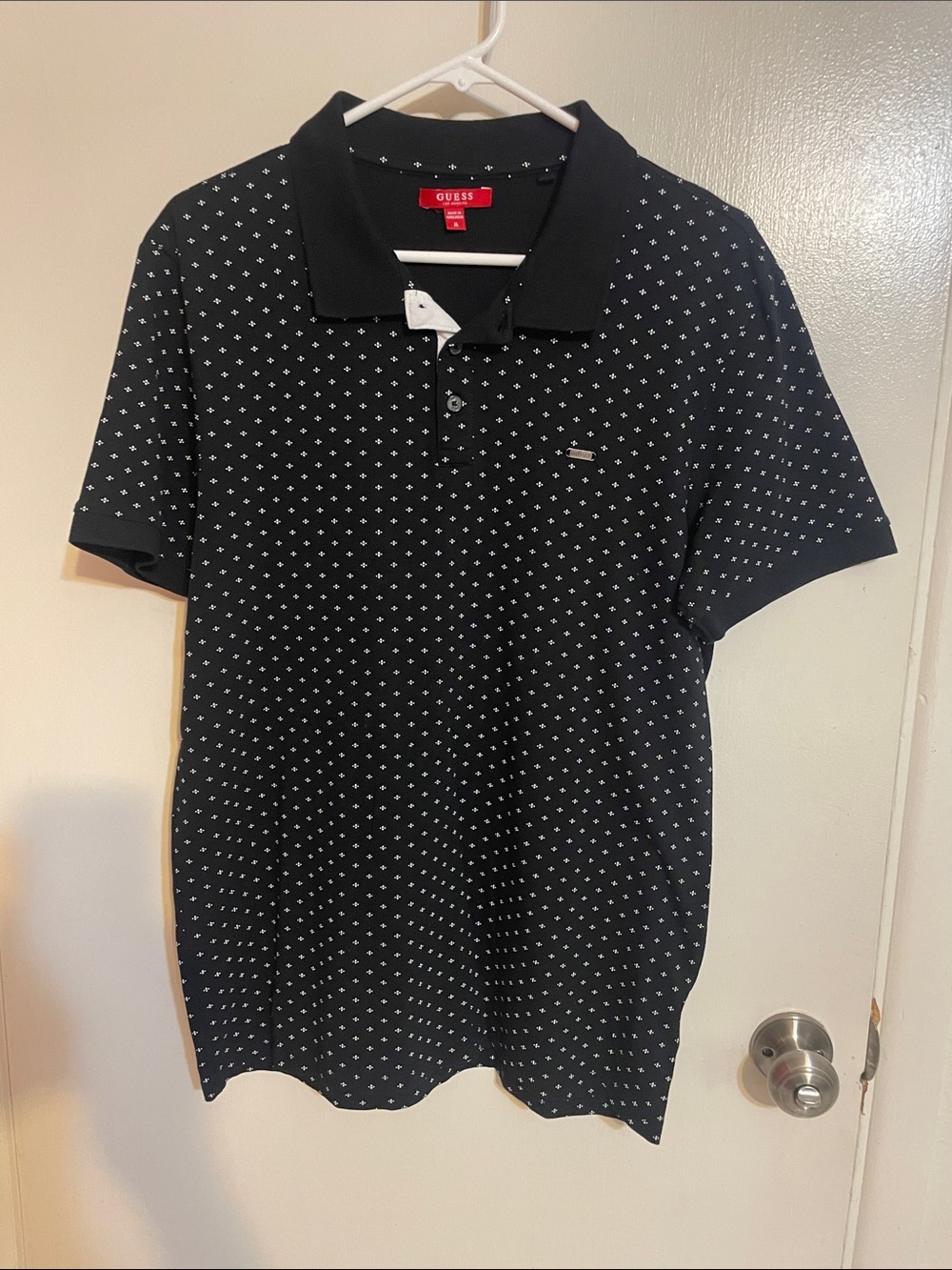 GUESS Men’s Black Polo with White Micro Dot Pattern like new !